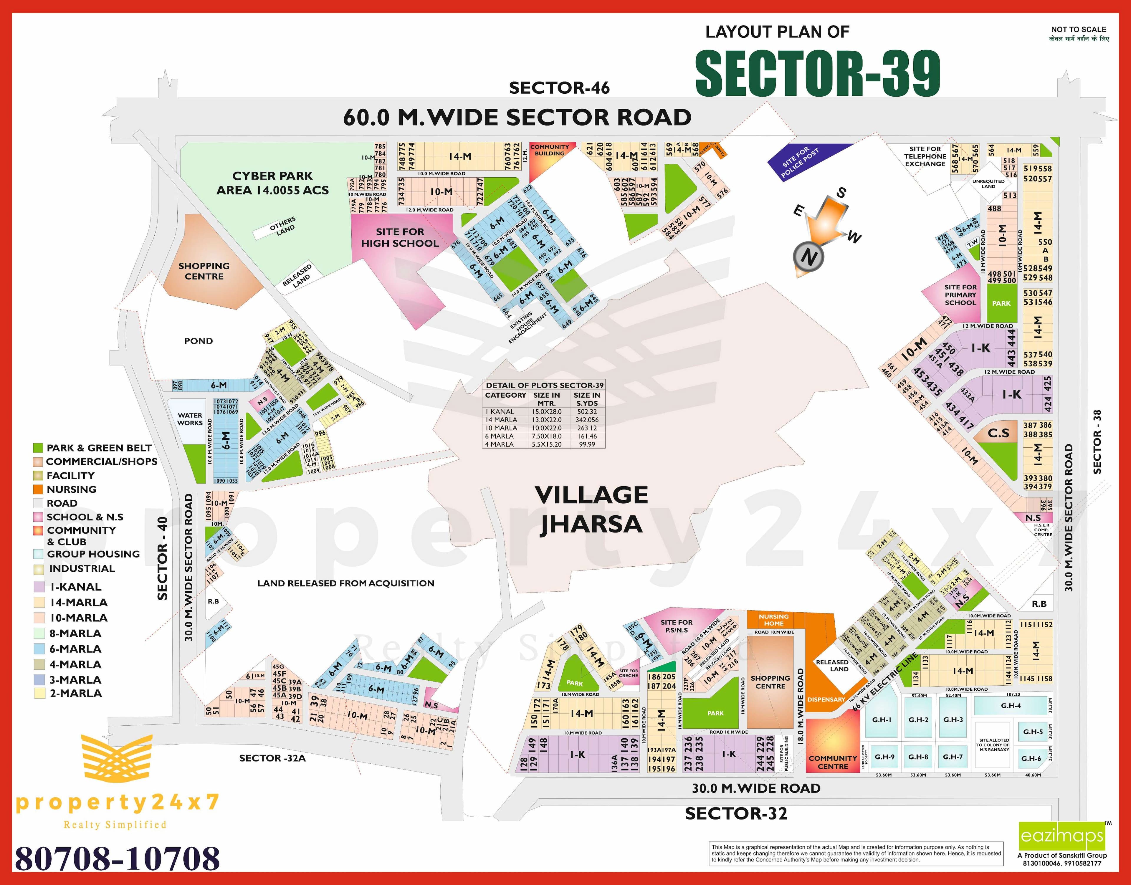 6 Marla (161 Sq. Yd) Plot For Sale in Sector 39 Gurgaon. 