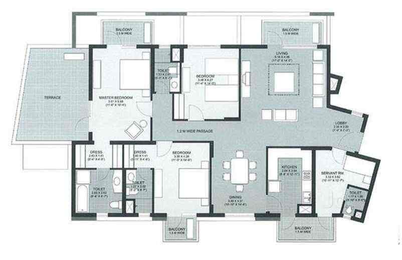 2610 Sq Ft/ 3BHK Apartment in The Close North (Unitech) Nirvana Country Gurugram.