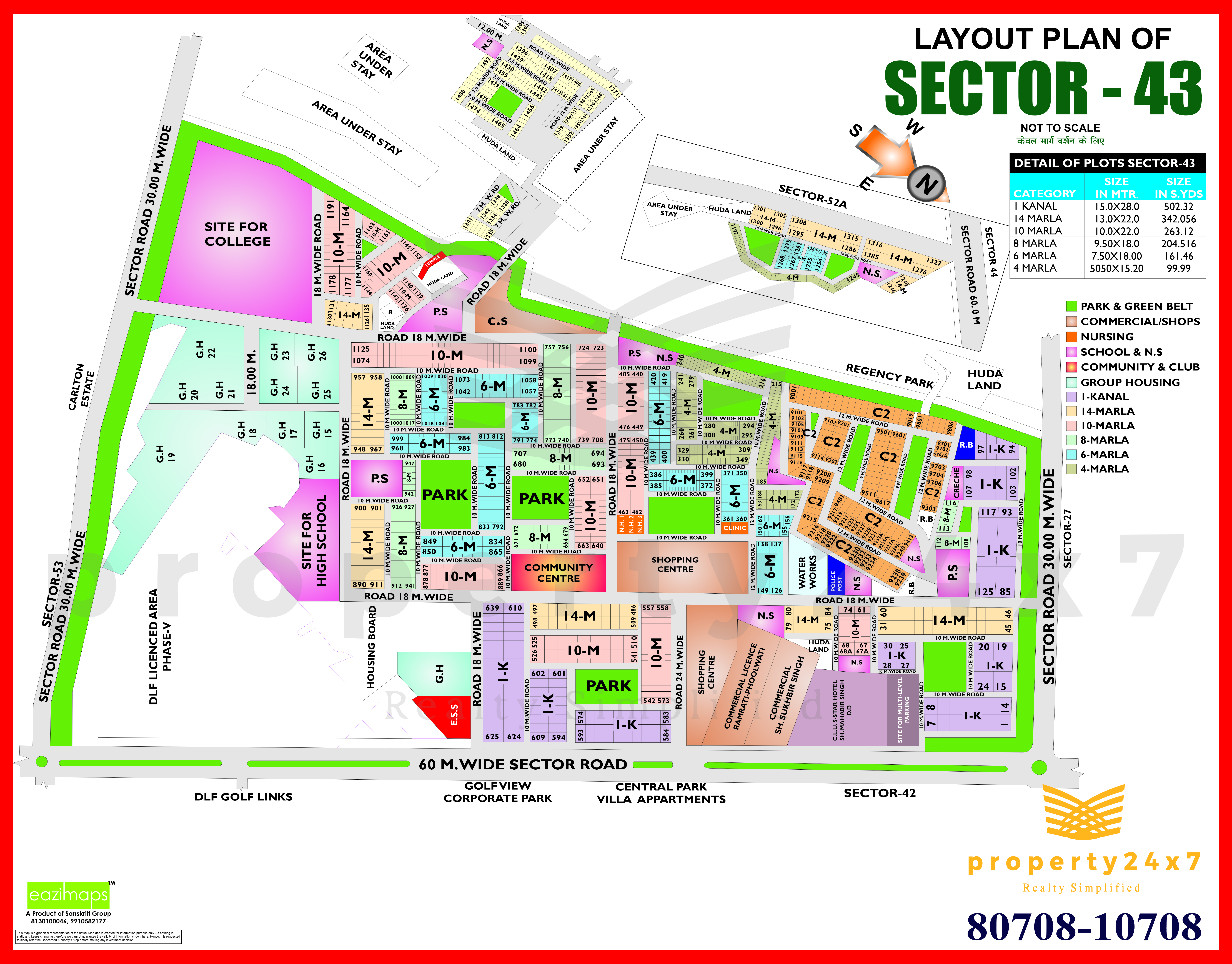 105 Sq Yd (4 Marla) Park Facing Plot in Sector-43, Gurgaon.